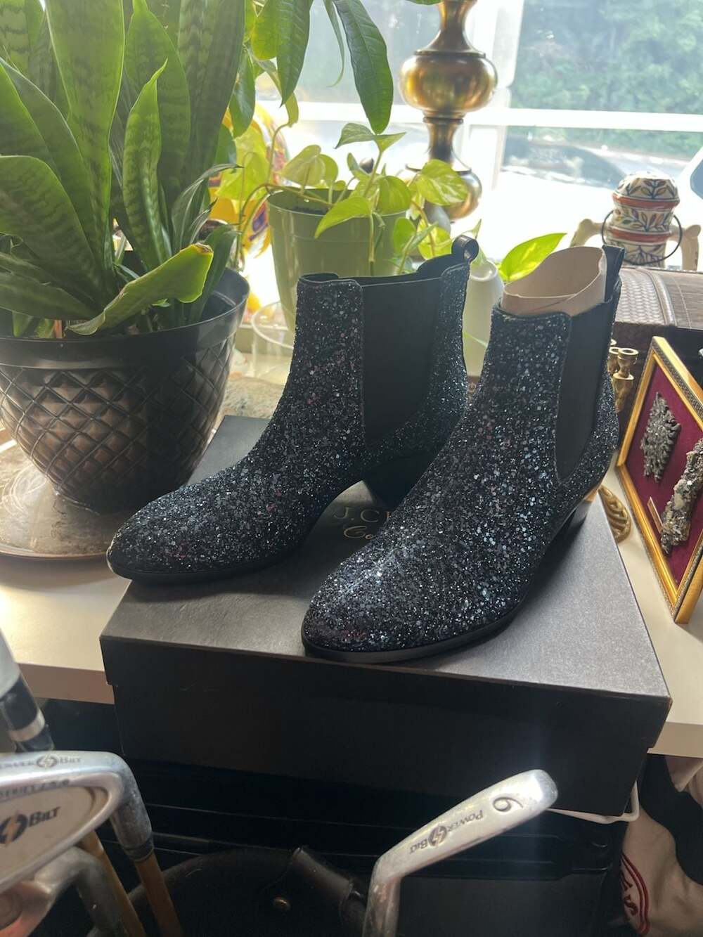 J. Crew Collection Glitter Chelsea Ankle Boots Size 8.5 Blue